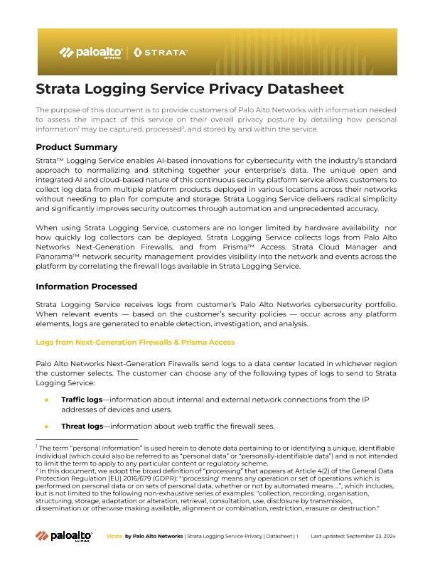 Strata Logging Service Privacy Datasheet