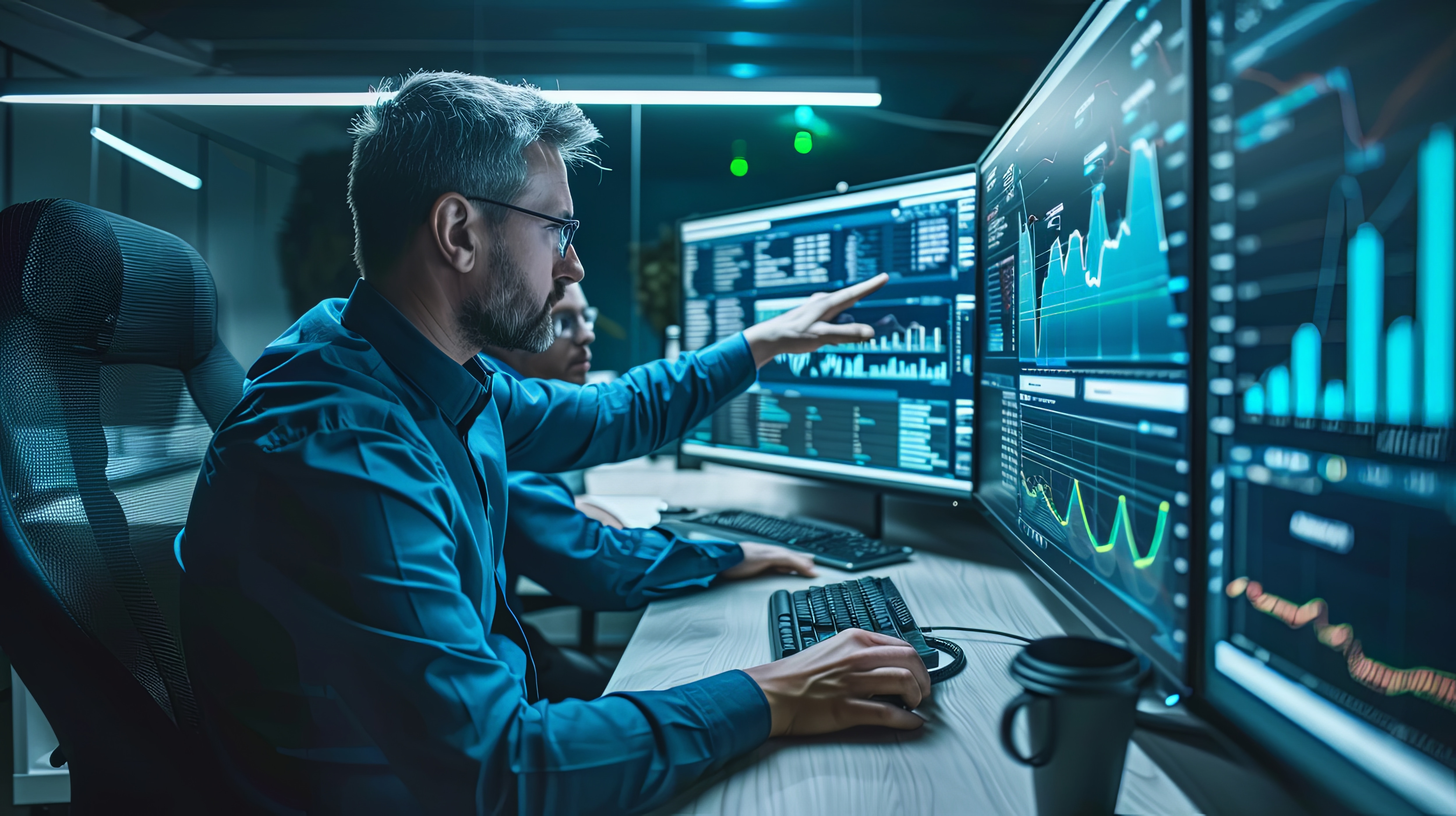 team working in the soc looking at data