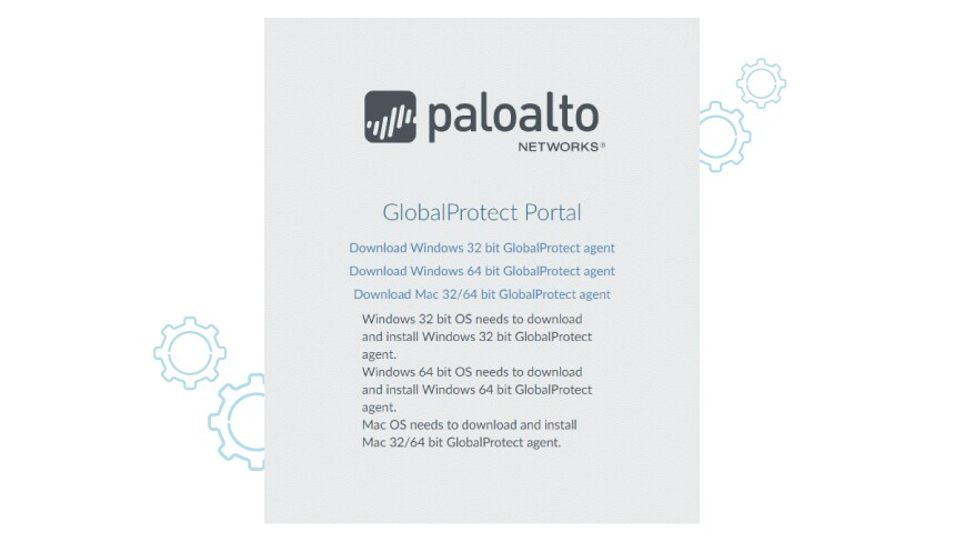 GlobalProtect Portal download page with options for Windows and Mac OS agents