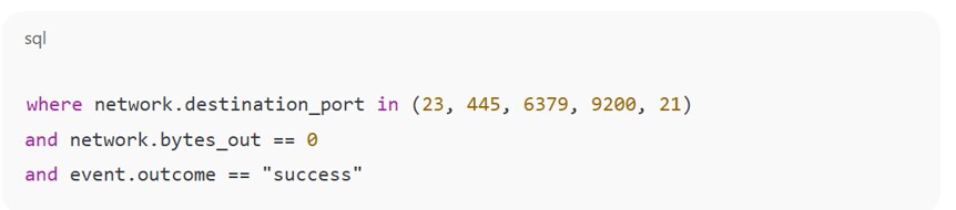 Sample query detects common honeypot reconnaissance activity