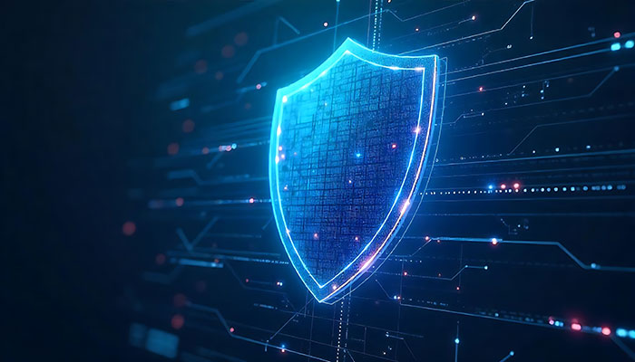 Digital Safety with a blue color shield with futuristic background for change your password day