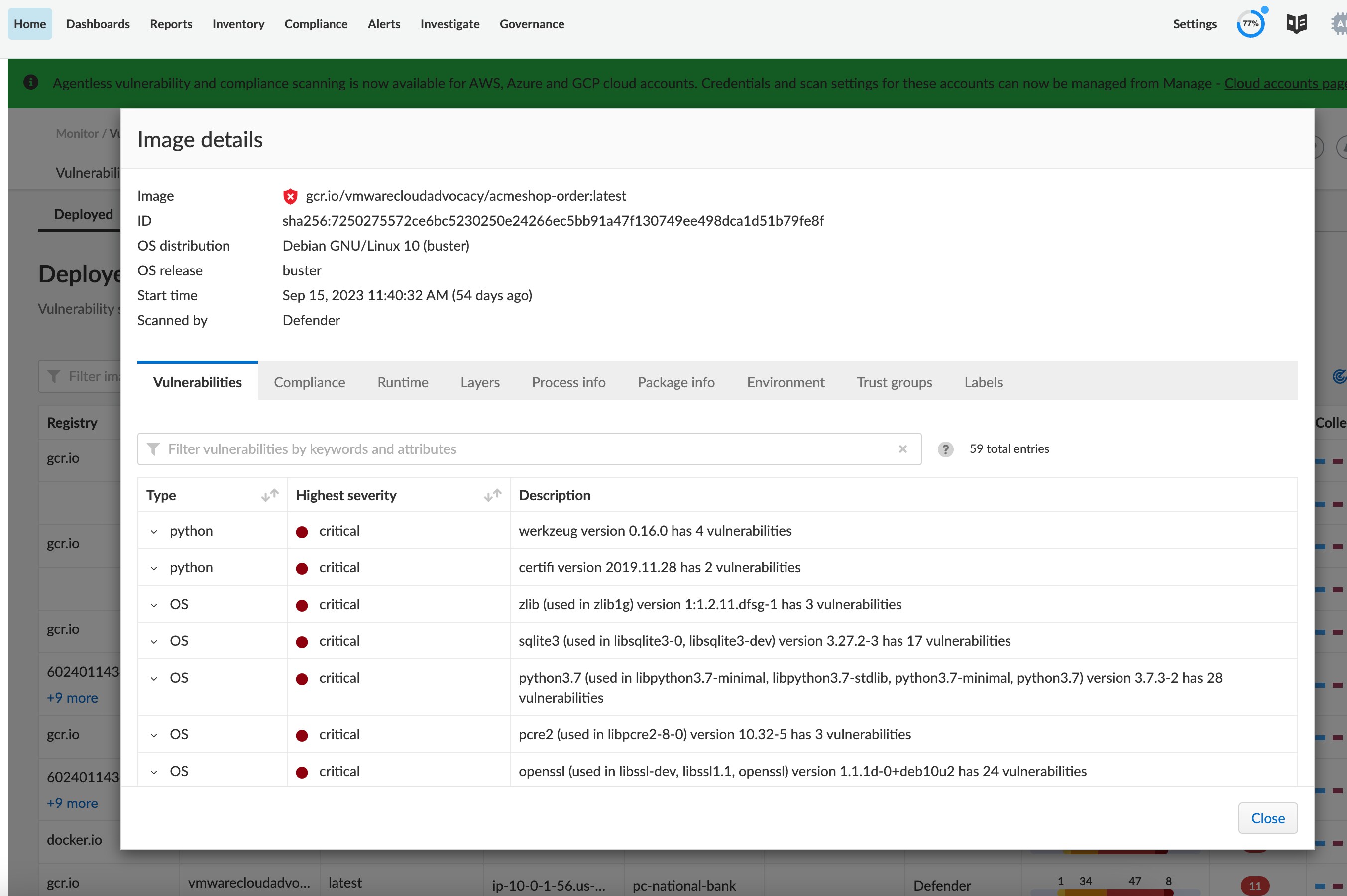 Container image scanning